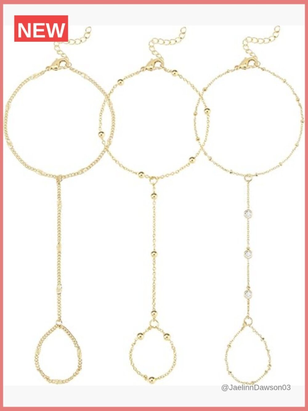 Gold Hand Chain Ring Bracelets for Women 6.5in Adjustable Lobster Claw
